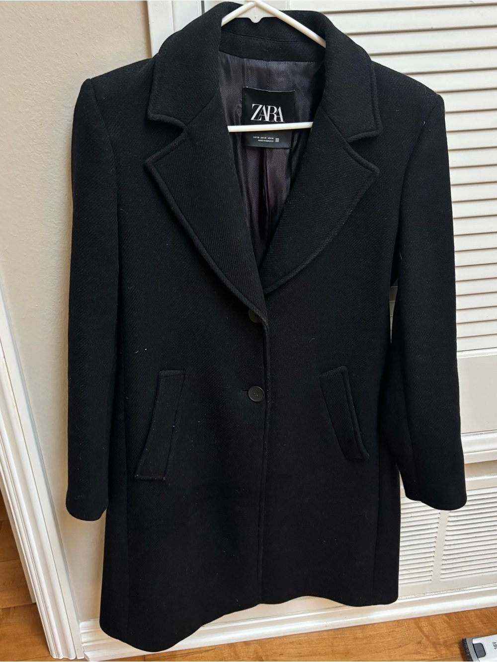 Zara Black Single-Breasted Wool-Blend Trench Coat